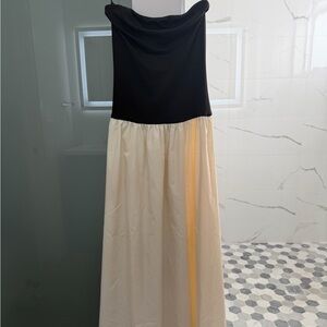 All The Ways Black and Cream Strapless Maxi Dress